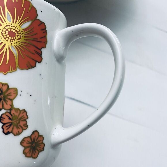 Seeds and Sunshine Poppy Metallic Floral Ceramic Coffee Mug Retro 70s - Picture 7 of 10